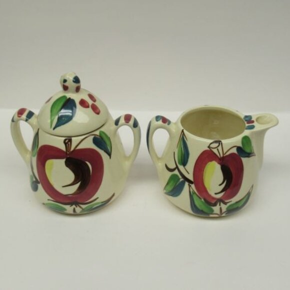 Purinton Pottery Slip Ware OPEN APPLE Creamer and Two-Handled Sugar Bowl w/Lid - Picture 2 of 4